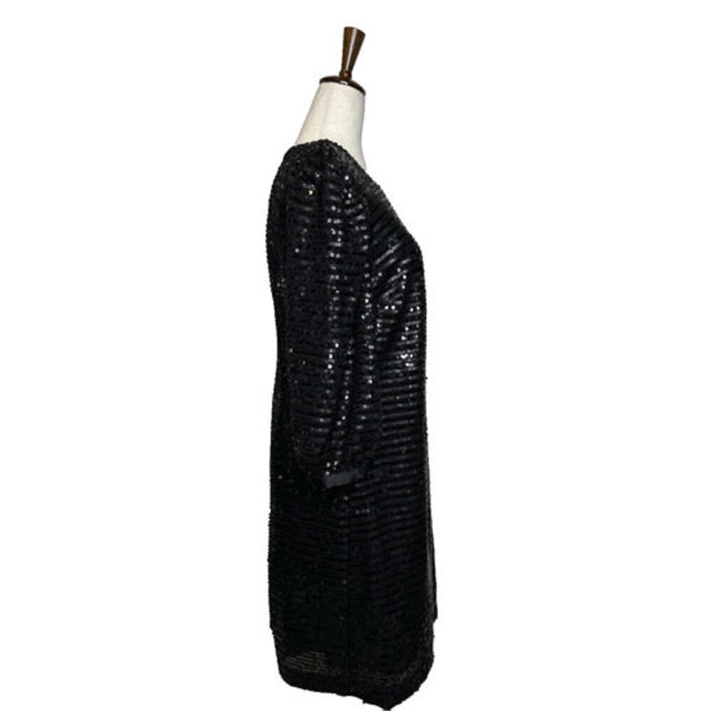 Karl Lagerfeld Sequin Puff Sleeve Shift  Mini Dress Womens 6 Black New NWT $148 - Picture 5 of 9